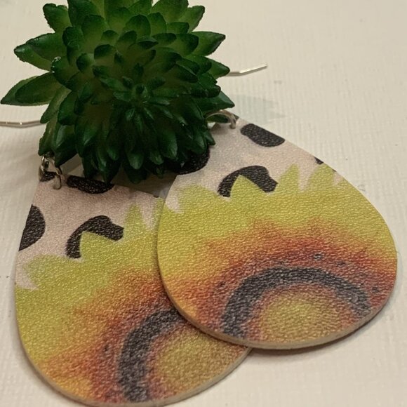 Cow Print Earring, Animal Print Earring, Sunflower Earring, Boho Earring, Gift - Picture 5 of 7